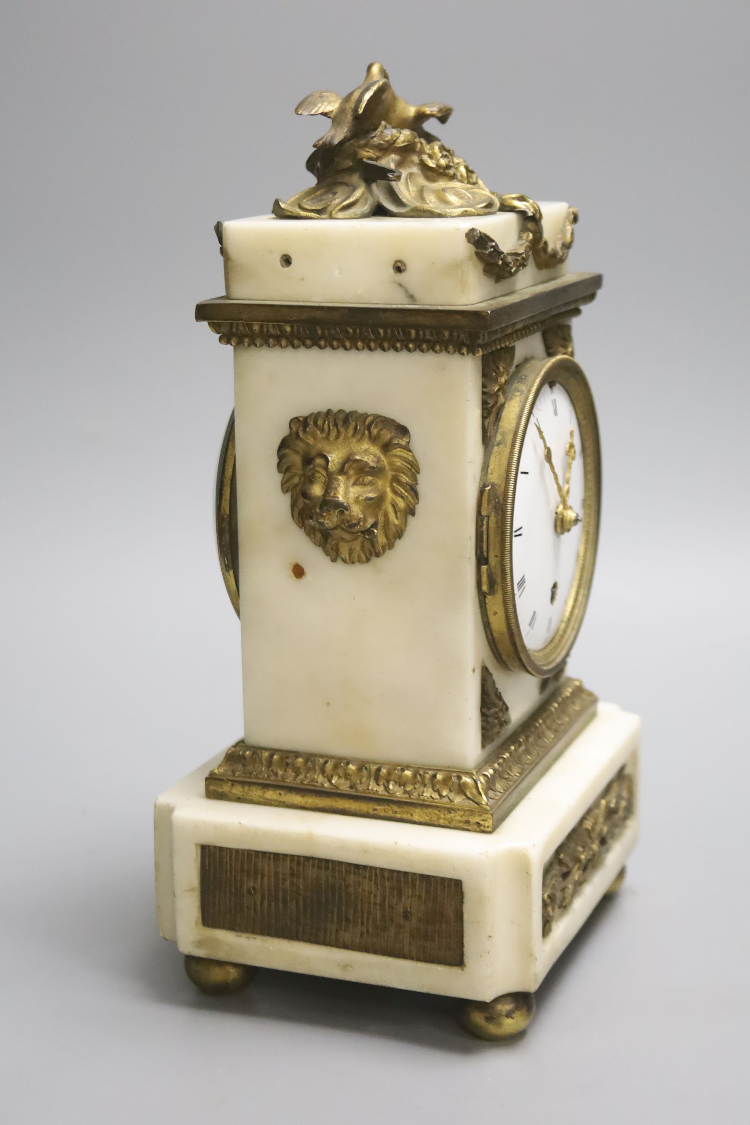 A 19th century bronze and alabaster mantel timepiece, height 28cm